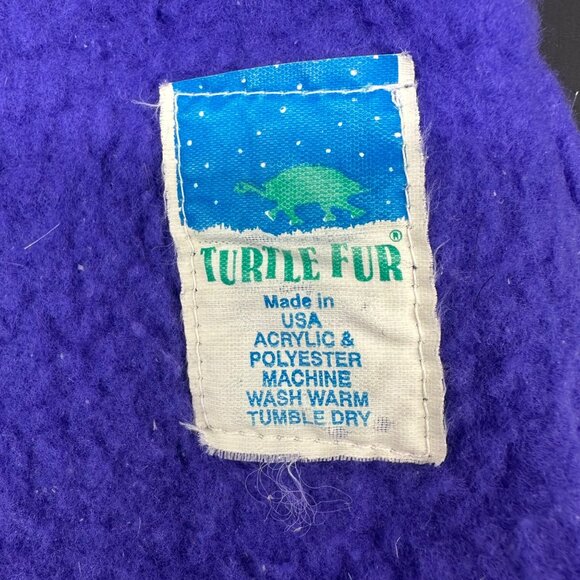 Vintage Winter Hat 90s Turtle Fur USA Fleece Purple Blue Retro Beanie Toboggan - Picture 6 of 10